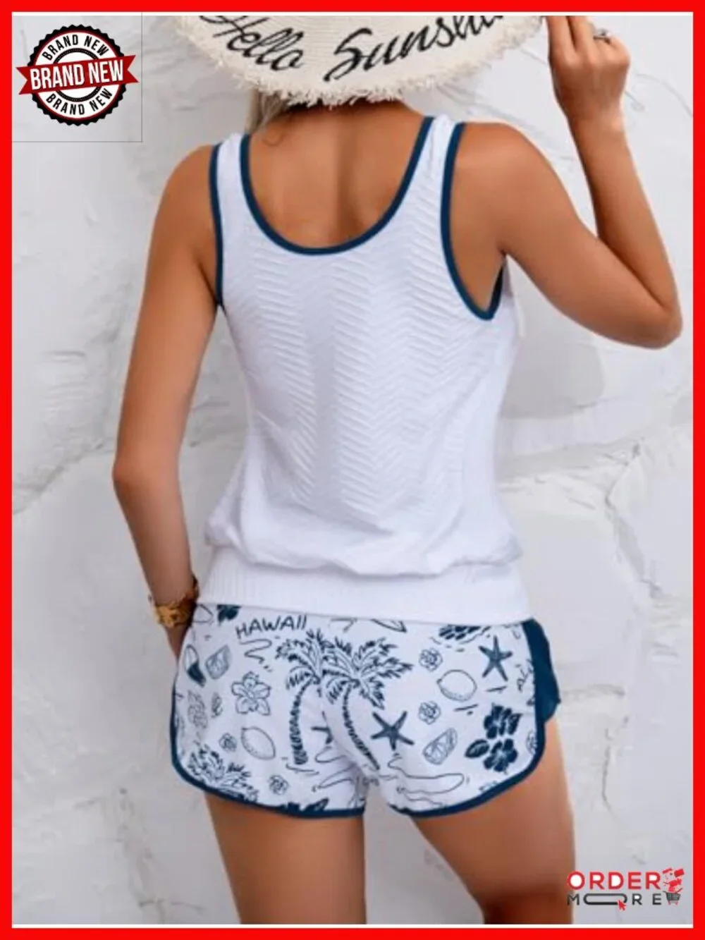 Modest Tankini Swimsuit Two Piece Tummy Control Athletic Blouson Tank Top with